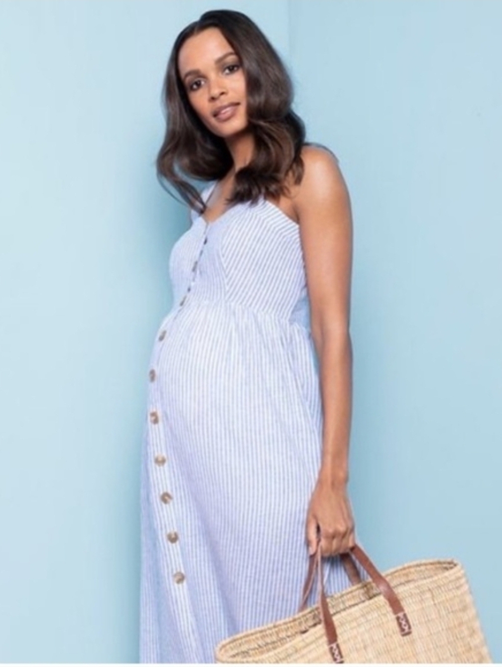 Seraphine Maternity Linen-Blend Midi Nursing Dress